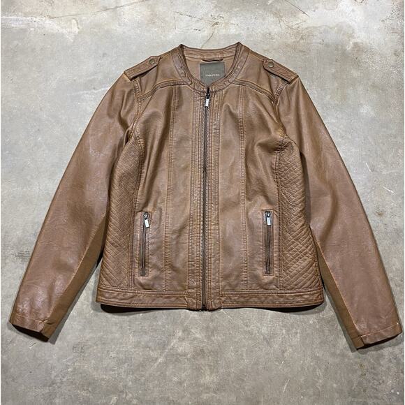 Maurices Faux Leather Moto Jacket Brown Quilted Zip Front Womens Large NWT - Picture 1 of 8